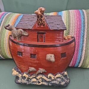 Large ELDRETH POTTERY Redware NOAH'S ARK Sculpture Figurine 9" x 10" Signed 2005